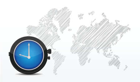Map of the world and big watch illustration design over whiteのイラスト素材