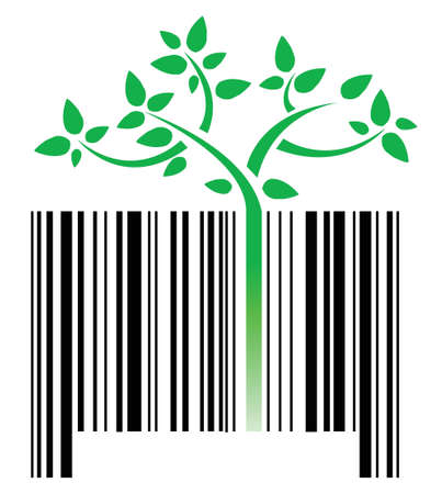 bar code with green sprouts growing illustration design over whiteのイラスト素材