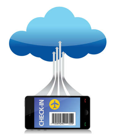 finding flight using a smartphone connected to a cloud. Illustrationのイラスト素材