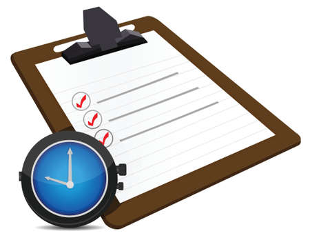 timing concept with classic office clock and check list illustrationのイラスト素材