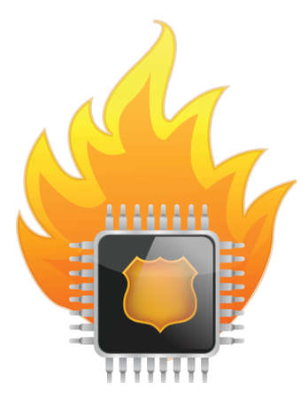 Burning Processor chip illustration design over whiteのイラスト素材