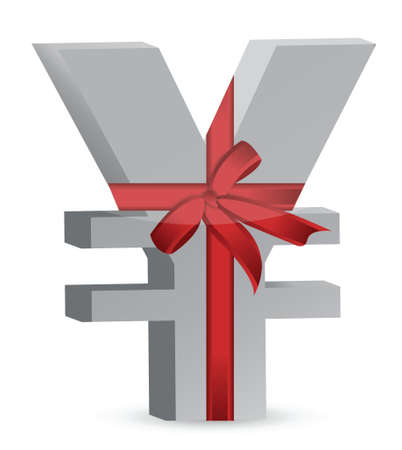 yen currency symbol and ribbon illustration design over whiteのイラスト素材