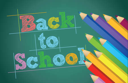 back to school with colors pencils over chalkboard illustration designのイラスト素材