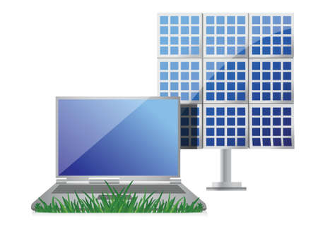 green it concept with laptop and solar cell panel illustration design over whiteのイラスト素材