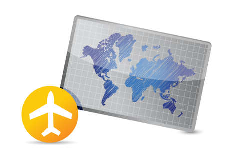 airplane and world map board illustration design over a white backgroundのイラスト素材