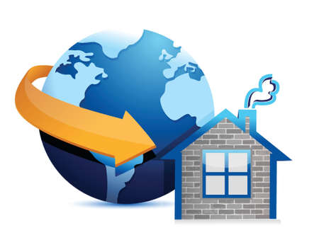 globe arrow and home illustration design over a white backgroundのイラスト素材