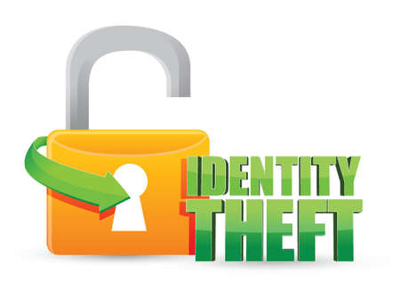 unsecured identity theft Gold lock illustration design over a white backgroundのイラスト素材