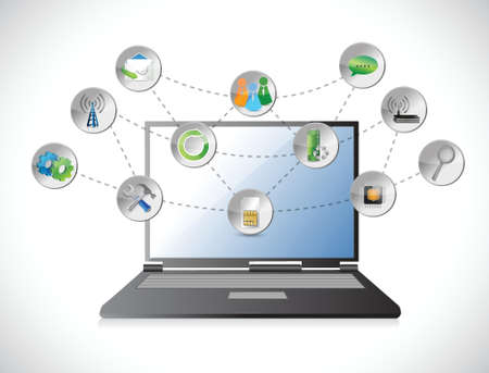 laptop cloud of colorful application icons isolated on white backgroundのイラスト素材