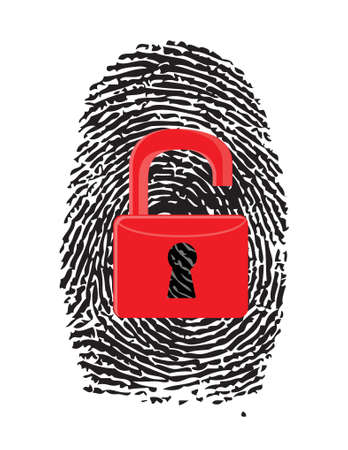 Finger Print with unlocked, red u-lock illustration design over whiteのイラスト素材