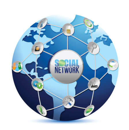 social media network connection illustration design over a white backgroundのイラスト素材