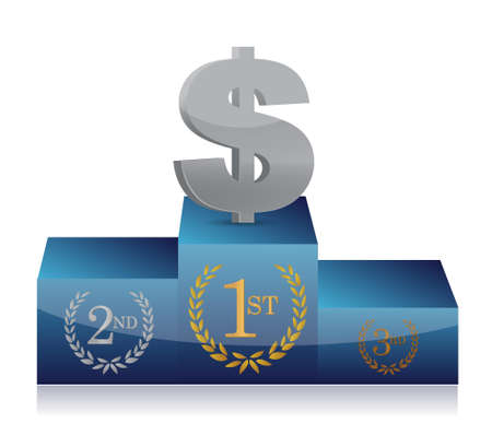 dollar winner's podium illustration design on white backgroundのイラスト素材