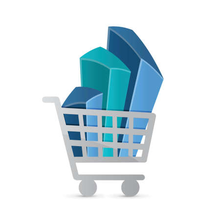 shopping cart and business graph illustration design on whiteのイラスト素材