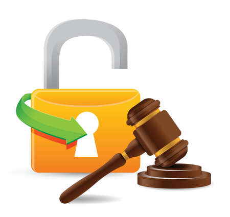 unlock and gavel illustration design over a white backgroundのイラスト素材