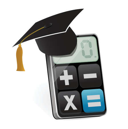 graduation and modern calculator illustration design over whiteのイラスト素材