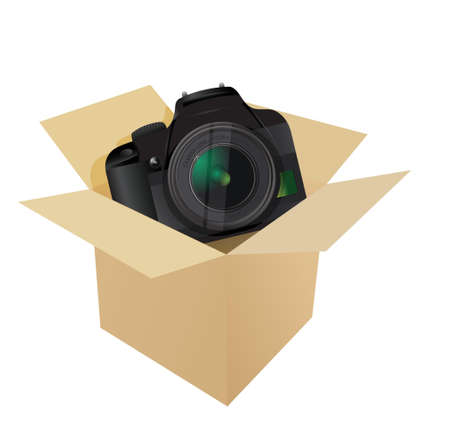 camera inside a box illustration design over whiteのイラスト素材
