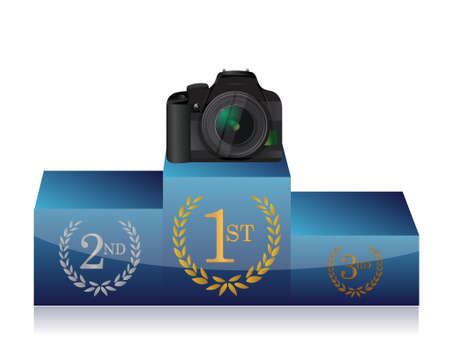 camera winners podium illustration design over a white backgroundのイラスト素材