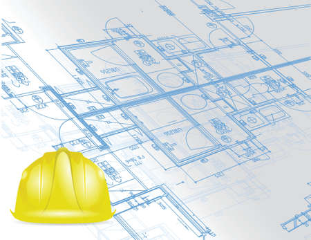 blueprint and under construction sign illustration design over a white backgroundのイラスト素材