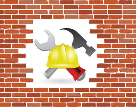 brick wall under construction illustration design over whiteのイラスト素材