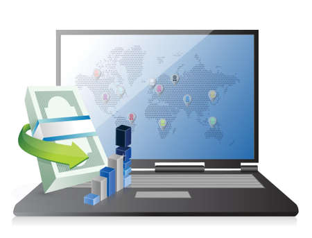 business stats on a modern laptop illustration design over whiteのイラスト素材