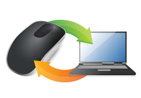 cycle laptop and Wireless computer mouse isolated on white backgroundのイラスト素材