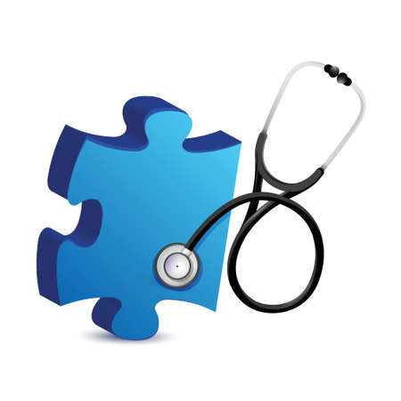 puzzle piece with a Stethoscope illustration design over whiteのイラスト素材