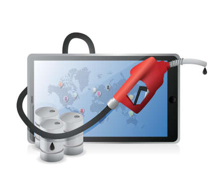 computer tablet with a gas pump nozzle illustration design over a white backgroundのイラスト素材