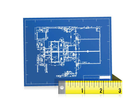 blue print and measure tape illustration design over whiteのイラスト素材