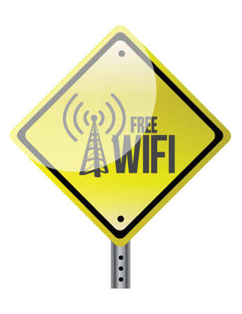 free wifi yellow diamond sign illustration design over whiteのイラスト素材