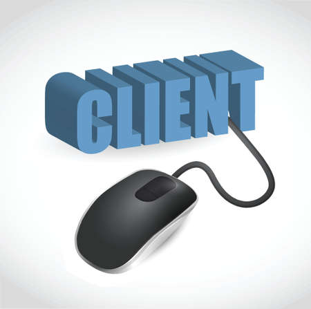 modern grey computer mouse connected to the blue word Clientのイラスト素材