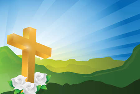 religious cross heaven landscape illustration design graphicのイラスト素材