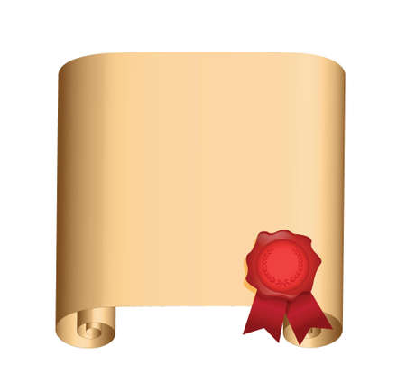 Old scroll with a wet seal illustration design over whiteのイラスト素材