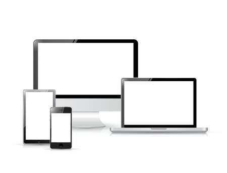 Set of realistic display, laptop, tablet computer and mobile phone templateのイラスト素材