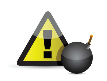 Exclamation mark and black bomb.Isolated on whiteのイラスト素材