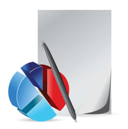 business plan. pie chart paper and pen. illustration designのイラスト素材