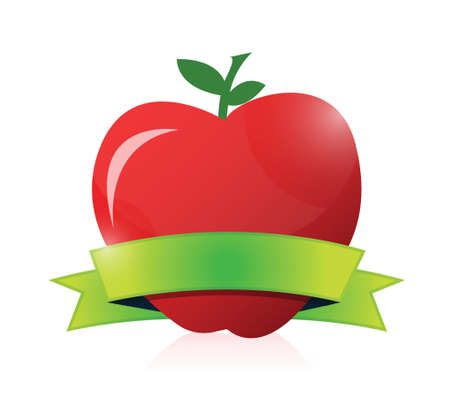 apple and green ribbon illustration design over a white backgroundのイラスト素材
