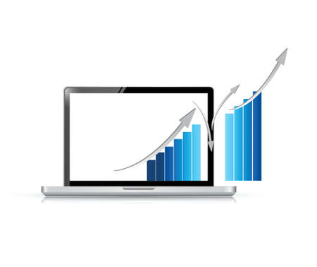 laptop and blue business graph illustration design over a white backgroundのイラスト素材