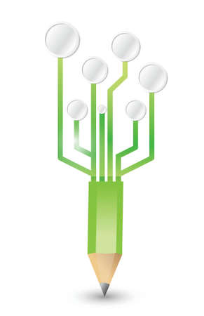 pencil connected to a circuit network illustration design over whiteのイラスト素材