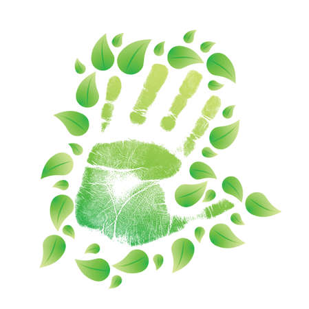 handprint with leaves around. illustration design over whiteのイラスト素材