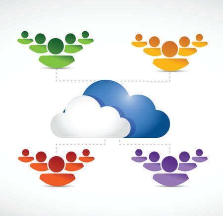 different teams of people working using a cloud. illustration design over whiteのイラスト素材