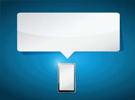 tablet and copy space message bubble illustration over a dark blue backgroundのイラスト素材