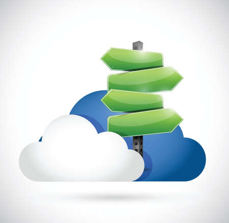cloud computing and a road sign illustration design over whiteのイラスト素材