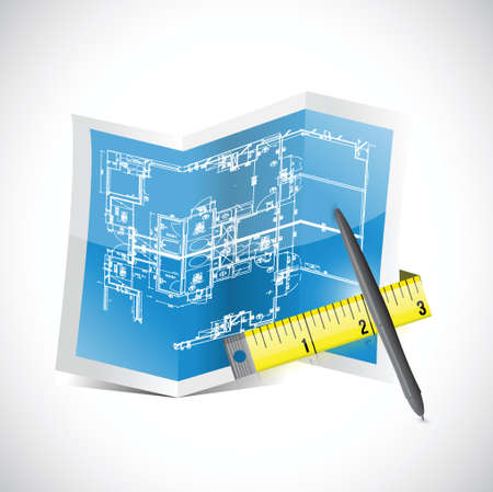 blueprint and measuring tape illustration design over whiteのイラスト素材