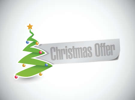 christmas tree offer sign illustration design over whiteのイラスト素材