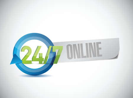 24 7 online service illustration design over a white のイラスト素材