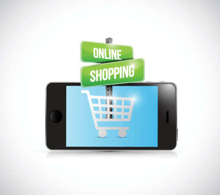 smartphone online shopping sign illustration over a white backgroundのイラスト素材