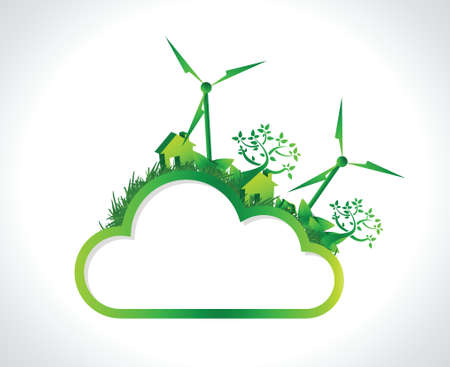 green cloud hanging banner illustration design over a white backgroundのイラスト素材