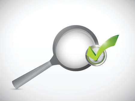 magnify glass and check mark approval illustration design over a white backgroundのイラスト素材