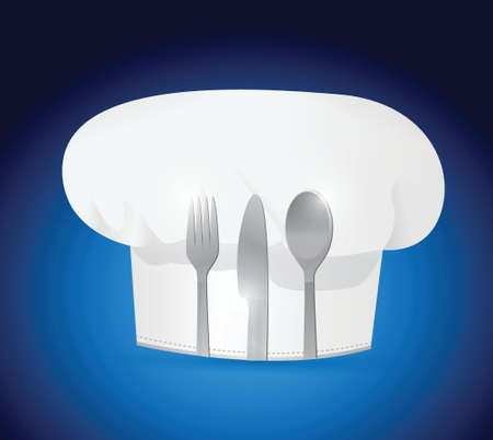 chef hat and food utensils illustration design over a blue backgroundのイラスト素材