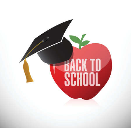 back to school apple and graduation hat illustration design over a white backgroundのイラスト素材