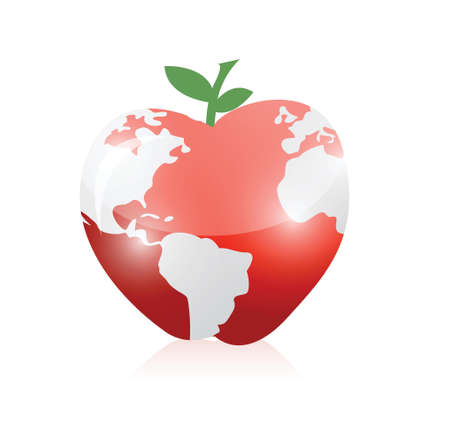 red world map apple illustration design over a white backgroundのイラスト素材